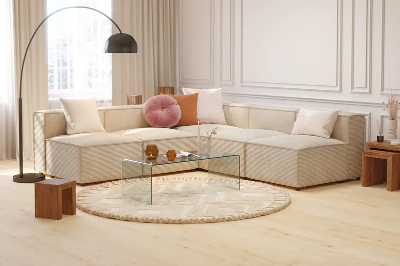 Cubo 5-personers L-formet Dyb Modulhjørnesofa i Manchester - Beige - Møbler - Sofaer - Hjørnesofa