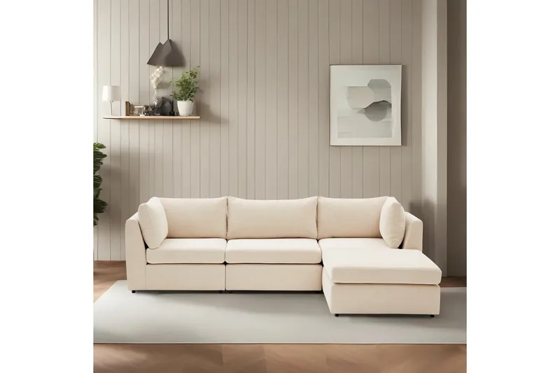 Deliones Hjørnesofa 3-pers - Beige - Møbler - Sofaer - Sofa med chaiselong - 4 personers sofa med chaiselong