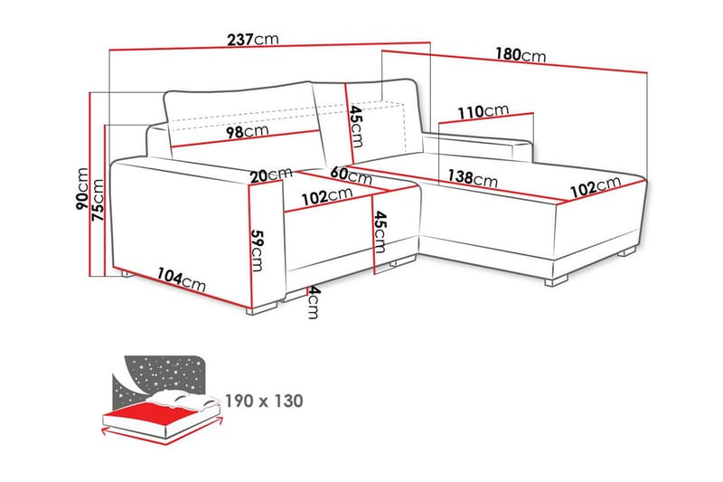 Denegal 3-personers Hjørnesofa - Møbler - Sofaer - Hjørnesofa