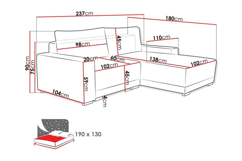 Denegal 3-personers Hjørnesofa - Møbler - Sofaer - Hjørnesofa