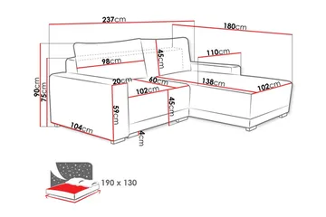 Denegal 3-personers Hjørnesofa - Møbler - Sofaer - Sofa med chaiselong - 3 personers sofa med chaiselong