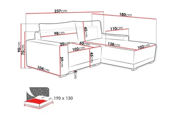 Denegal 3-personers Hjørnesofa - Møbler - Sofaer - Sofa med chaiselong - 3 personers sofa med chaiselong