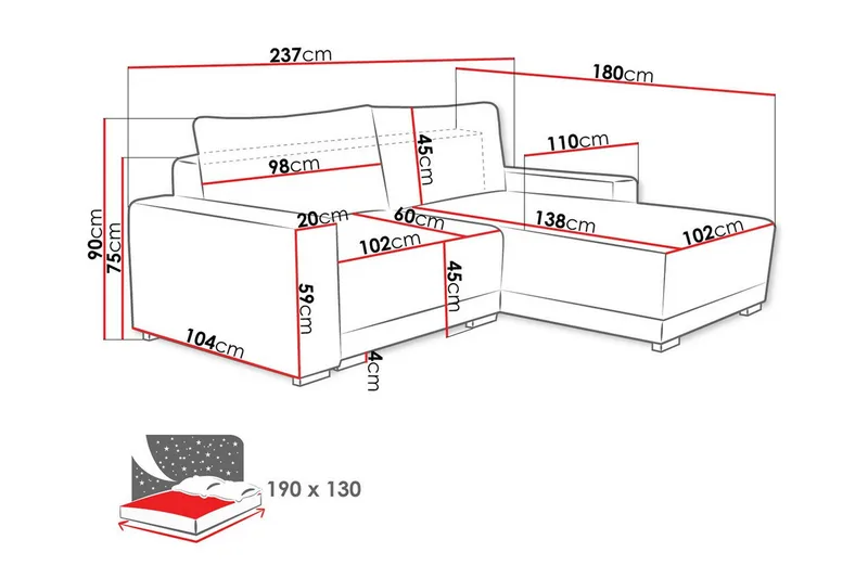 Denegal 3-personers Hjørnesofa - Møbler - Sofaer - Hjørnesofa - Hjørnesofa med chaiselong