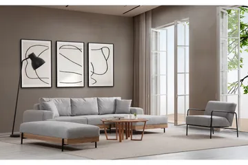 Eti 3-personers Hjørnesofa Højre med Chaiselong i Stof og Træunderstel - Grå - Møbler - Sofaer - Sofa med chaiselong - 4 personers sofa med chaiselong