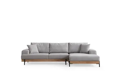 Eti 3-personers Hjørnesofa Højre med Chaiselong i Stof og Træunderstel - Grå - Møbler - Sofaer - Sofa med chaiselong - 4 personers sofa med chaiselong