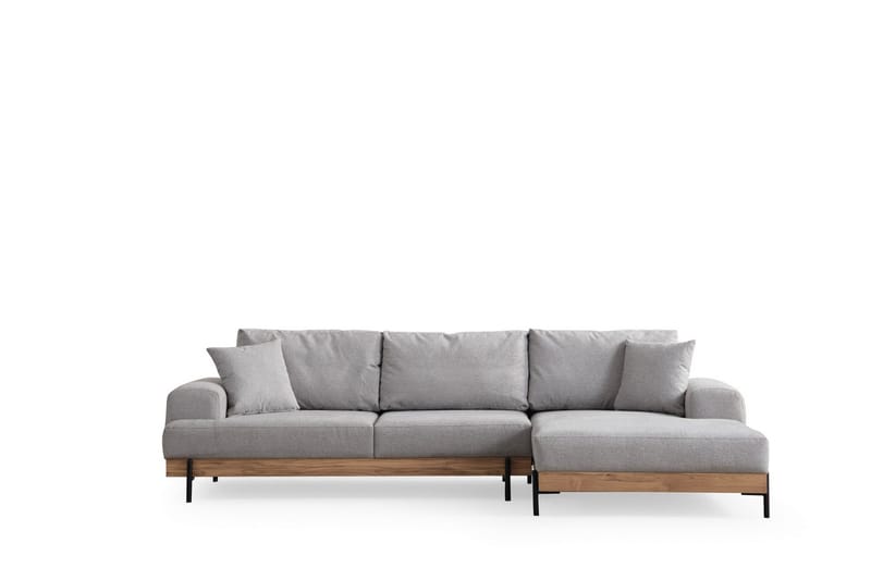 Eti 3-personers Hjørnesofa Højre med Chaiselong i Stof og Træunderstel - Grå - Møbler - Sofaer - Sofa med chaiselong - 4 personers sofa med chaiselong