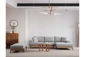 Eti 3-personers Hjørnesofa Højre med Chaiselong i Stof og Træunderstel - Grå - Møbler - Sofaer - Sofa med chaiselong - 4 personers sofa med chaiselong