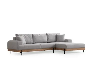 Eti 3-personers Hjørnesofa Højre med Chaiselong i Stof og Træunderstel - Grå - Møbler - Sofaer - Sofa med chaiselong - 4 personers sofa med chaiselong
