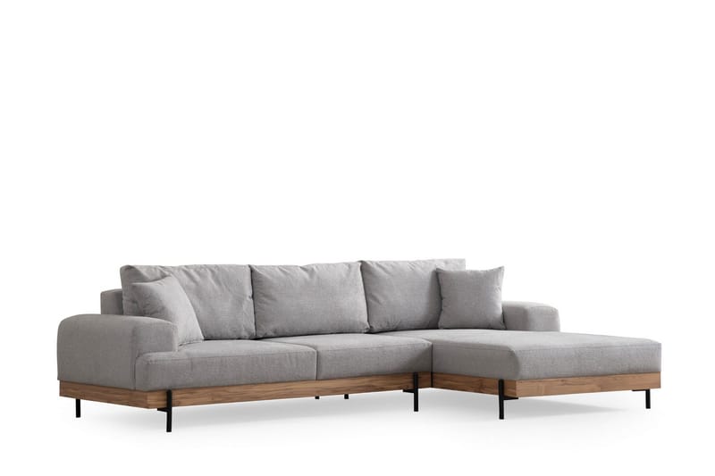 Eti 3-personers Hjørnesofa Højre med Chaiselong i Stof og Træunderstel - Grå - Møbler - Sofaer - Sofa med chaiselong - 4 personers sofa med chaiselong