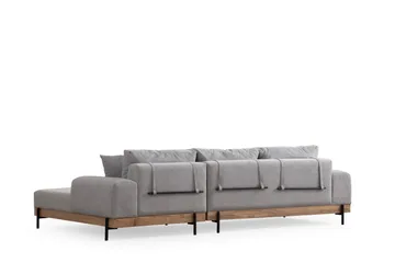 Eti 3-personers Hjørnesofa Højre med Chaiselong i Stof og Træunderstel - Grå - Møbler - Sofaer - Sofa med chaiselong - 4 personers sofa med chaiselong