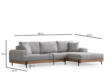 Eti 3-personers Hjørnesofa Højre med Chaiselong i Stof og Træunderstel - Grå - Møbler - Sofaer - Sofa med chaiselong - 4 personers sofa med chaiselong