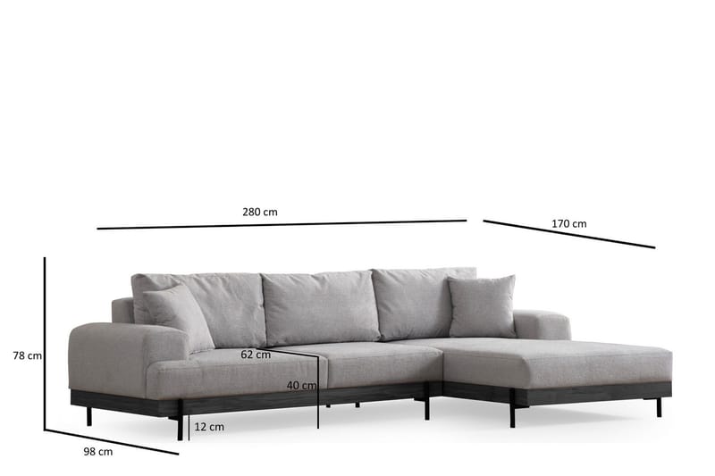 Eti Hjørnesofa 3-pers - Grå - Møbler - Sofaer - Sofa med chaiselong - 4 personers sofa med chaiselong