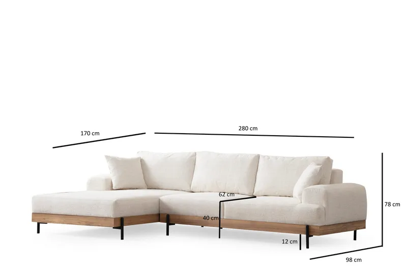 Eti Hjørnesofa 3-pers - Hvid - Møbler - Sofaer - Sofa med chaiselong - 4 personers sofa med chaiselong