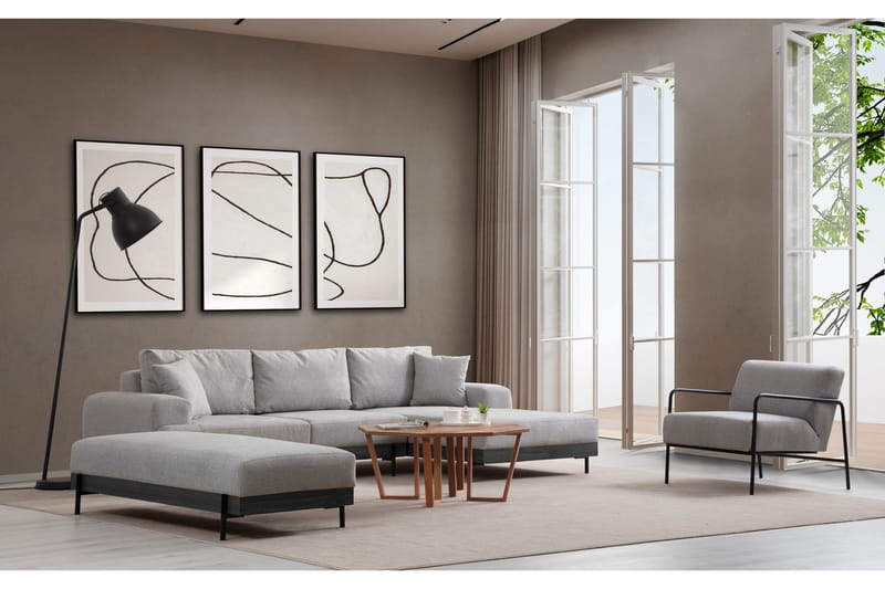 Eti Hjørnesofa 3-pers - Grå - Møbler - Sofaer - Sofa med chaiselong - 4 personers sofa med chaiselong