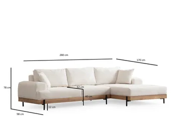 Eti Hjørnesofa 3-pers - Hvid - Møbler - Sofaer - Sofa med chaiselong - 4 personers sofa med chaiselong