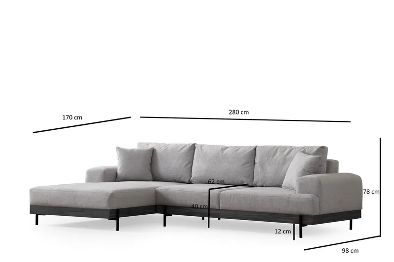 Eti Hjørnesofa 3-pers - Grå - Møbler - Sofaer - Sofa med chaiselong - 4 personers sofa med chaiselong