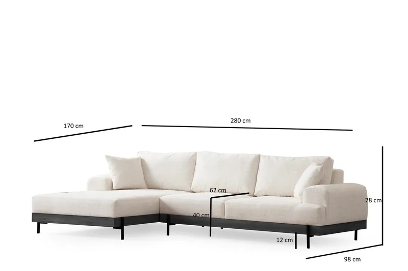 Eti Hjørnesofa 3-pers - Hvid - Møbler - Sofaer - Sofa med chaiselong - 4 personers sofa med chaiselong
