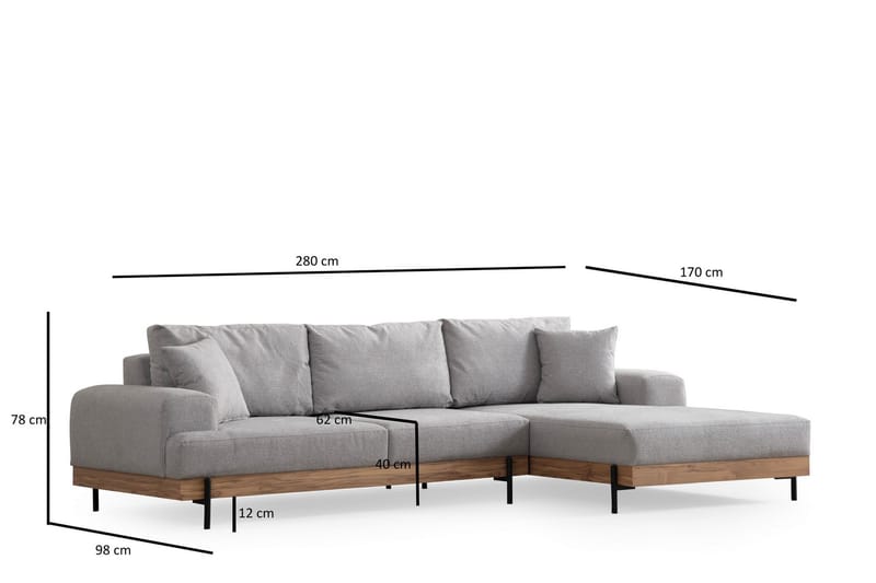 Eti Hjørnesofa 3-pers - Grå - Møbler - Sofaer - Hjørnesofa