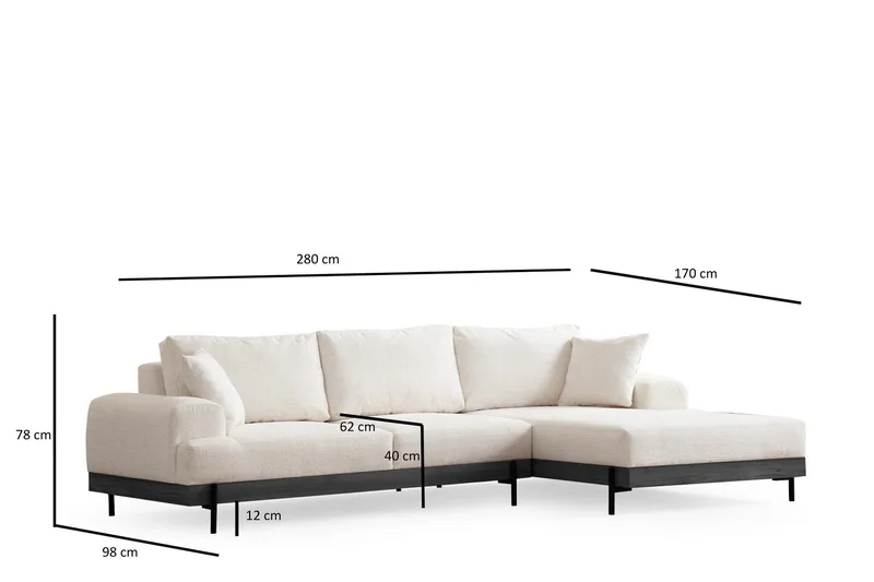 Eti Hjørnesofa 3-pers - Hvid - Møbler - Sofaer - Sofa med chaiselong - 4 personers sofa med chaiselong