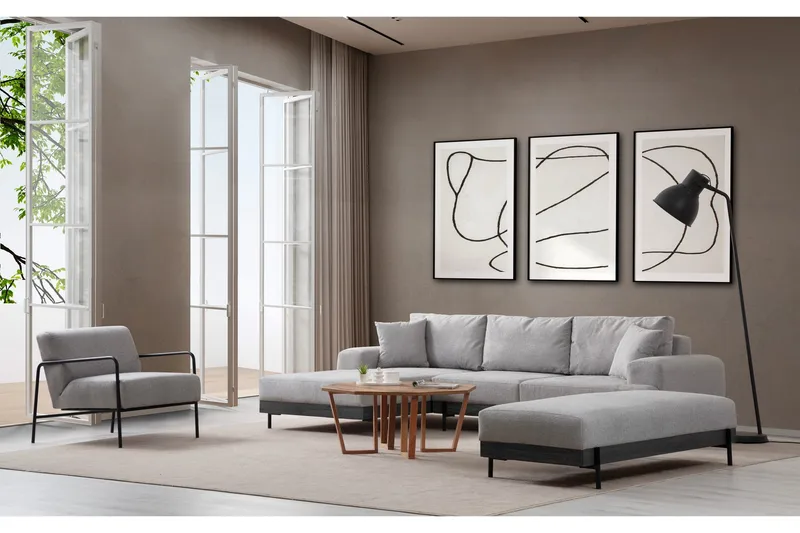 Eti Hjørnesofa 3-pers - Grå - Møbler - Sofaer - Sofa med chaiselong - 4 personers sofa med chaiselong