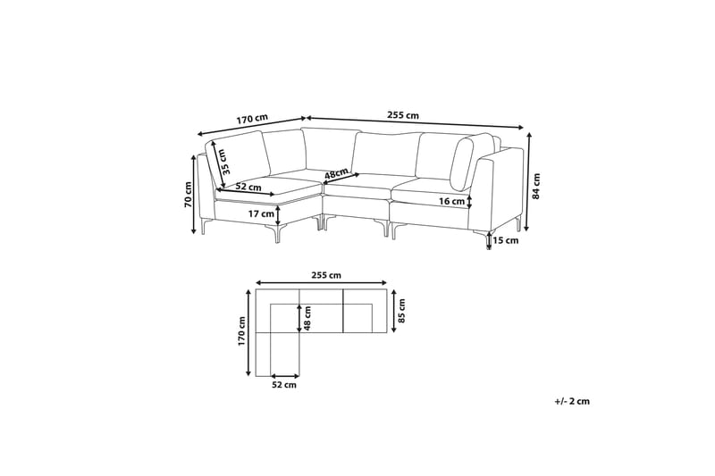 Evja 4-Pers. Hjørnesofa Højre - Velour/Grå - Hjørnesofa