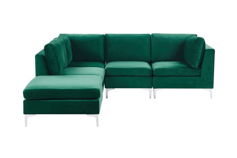 Evja 4-Pers. Hjørnesofa Højre med Fodskammel - Velour/Grøn - Møbler - Sofaer - Hjørnesofa