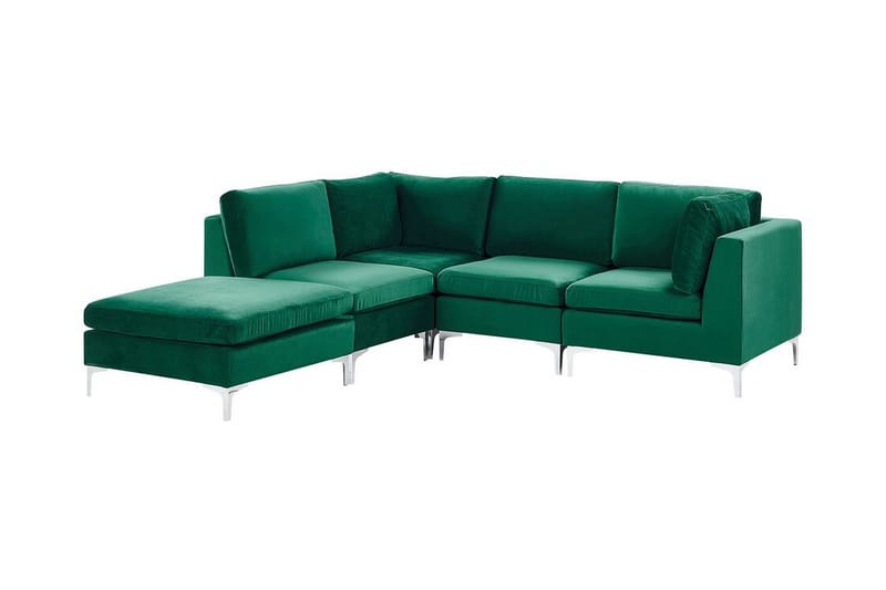 Evja 4-Pers. Hjørnesofa Højre med Fodskammel - Velour/Grøn - Møbler - Sofaer - Hjørnesofa