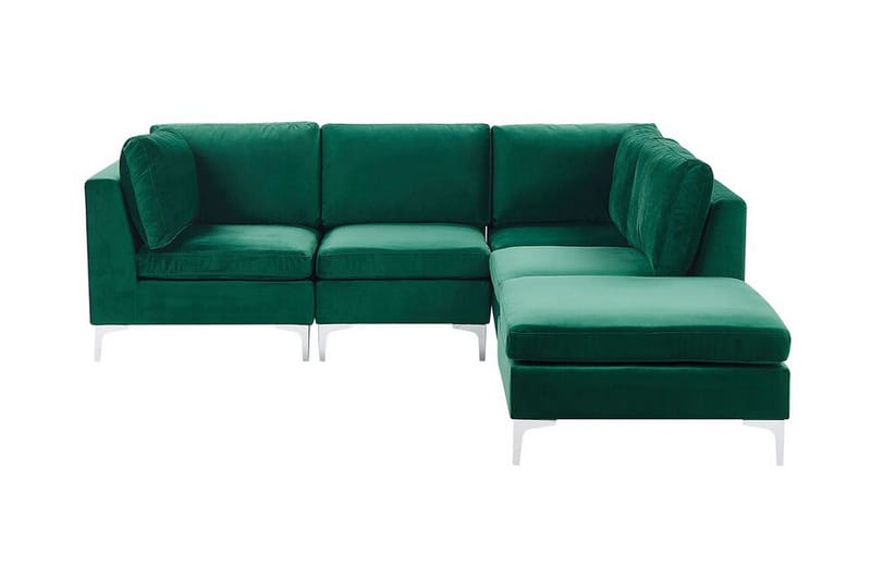 Evja 4-Pers. Hjørnesofa Venstre med Fodskammel - Velour/Grøn - Møbler - Sofaer - Hjørnesofa