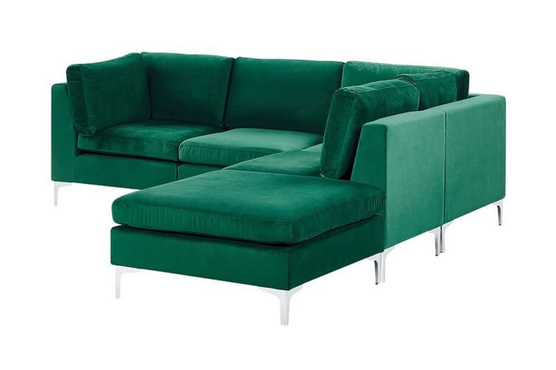 Evja 4-Pers. Hjørnesofa Venstre med Fodskammel - Velour/Grøn - Møbler - Sofaer - Hjørnesofa