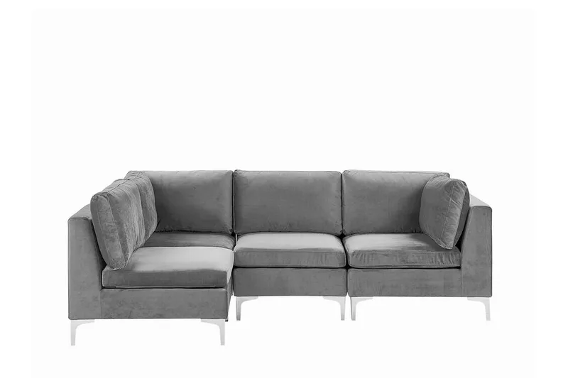 Evja 4-personers Højre L-formet Hjørnesofa med Chaiselong 255 cm i Fløjl, Grå