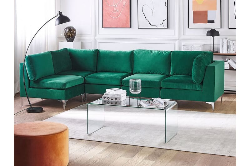 Evja 5-Pers. Hjørnesofa Højre - Velour/Grøn - Møbler - Sofaer - Hjørnesofa