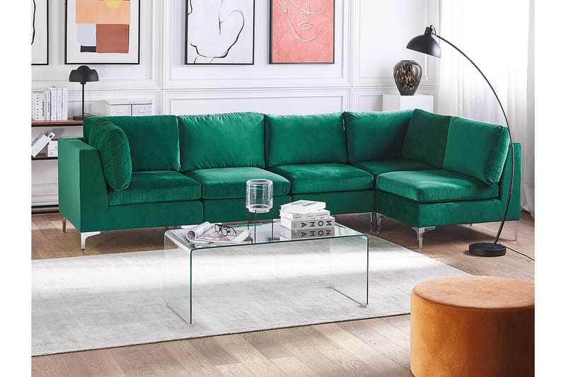 Evja 5-Pers. Hjørnesofa Venstre - Velour/Grøn - Møbler - Sofaer - Hjørnesofa