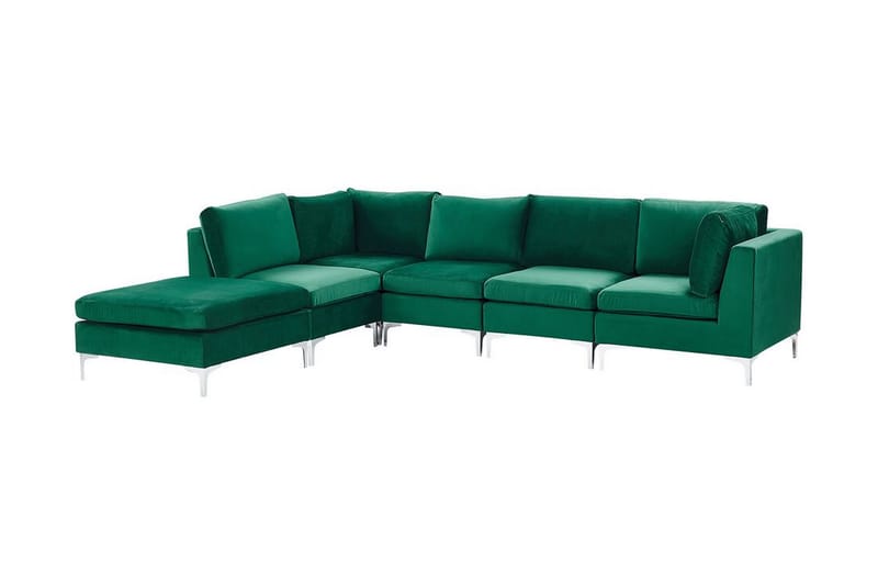 Evja 5-Pers. Hjørnesofa Højre med Fodskammel - Velour/Grøn - Møbler - Sofaer - Hjørnesofa