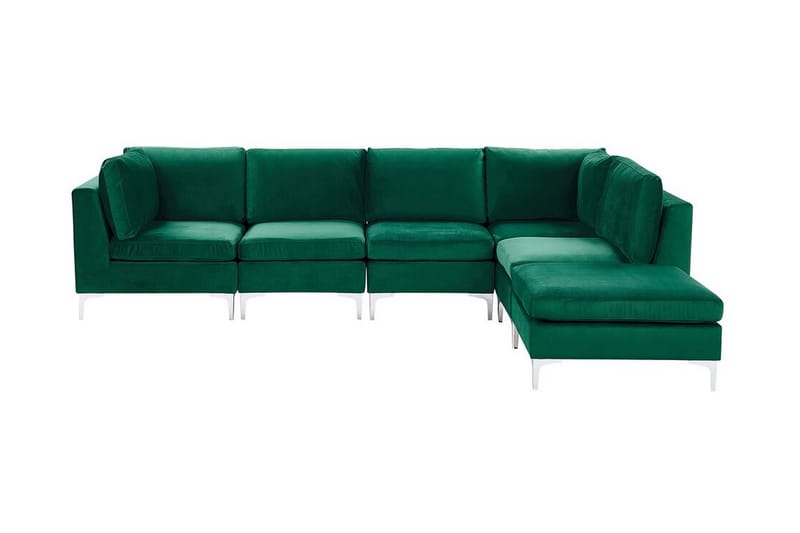 Evja 5-Pers. Hjørnesofa Venstre med Fodskammel - Velour/Grøn - Møbler - Sofaer - Hjørnesofa