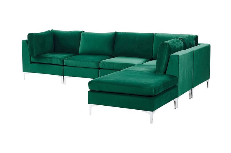 Evja 5-Pers. Hjørnesofa Venstre med Fodskammel - Velour/Grøn - Møbler - Sofaer - Hjørnesofa