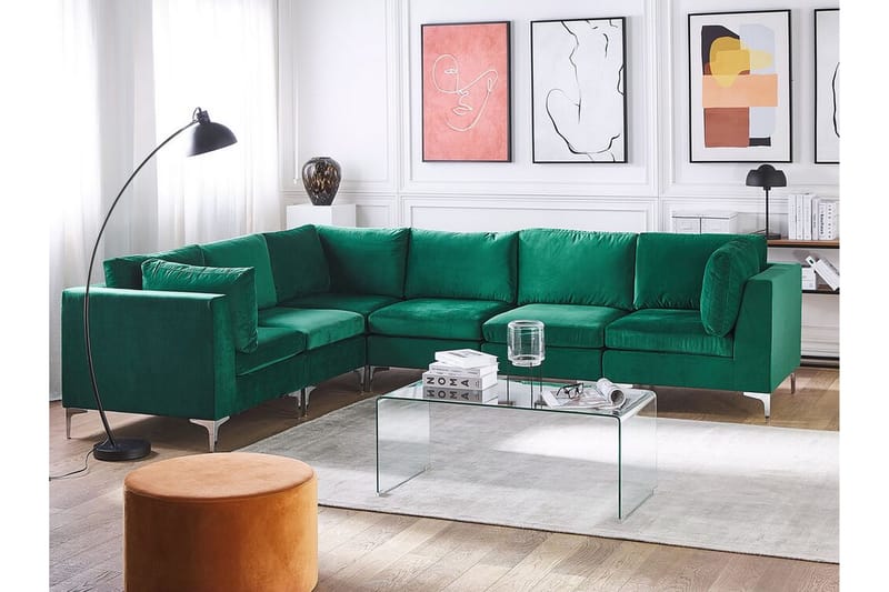 Evja 6-Pers. Hjørnesofa Højre - Velour/Grøn - Møbler - Sofaer - Hjørnesofa