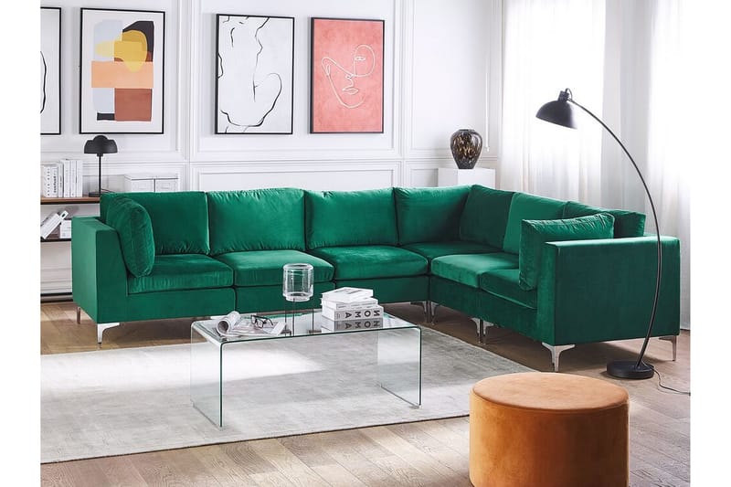 Evja 6-Pers. Hjørnesofa Venstre - Velour/Grøn - Møbler - Sofaer - Hjørnesofa
