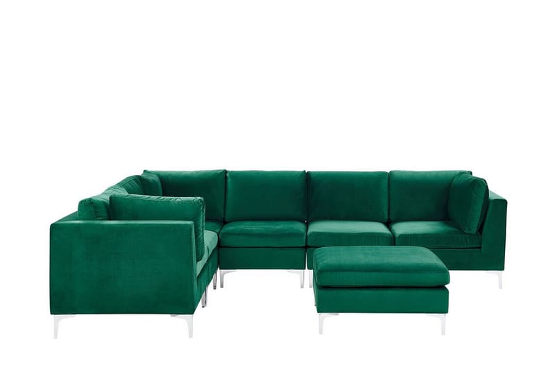 Evja 6-Pers. Hjørnesofa Højre med Fodskammel - Velour/Grøn - Møbler - Sofaer - Hjørnesofa