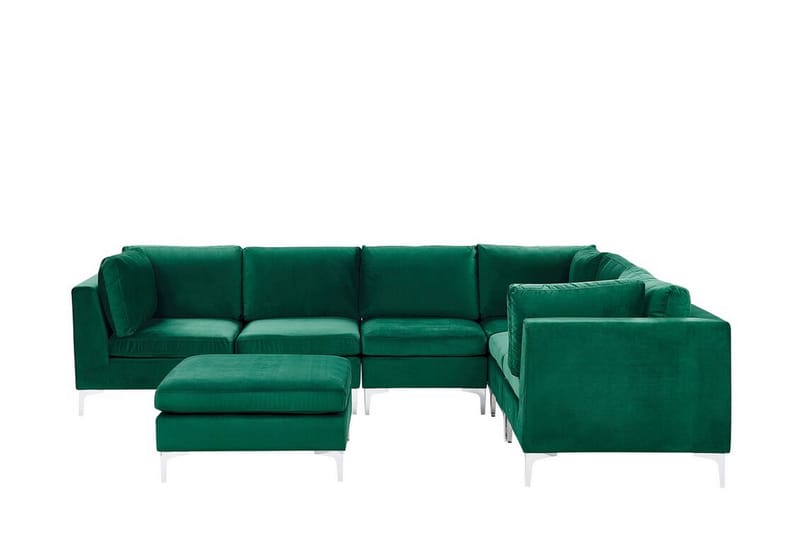 Evja 6-Pers. Hjørnesofa Venstre med Fodskammel - Velour/Grøn - Møbler - Sofaer - Hjørnesofa