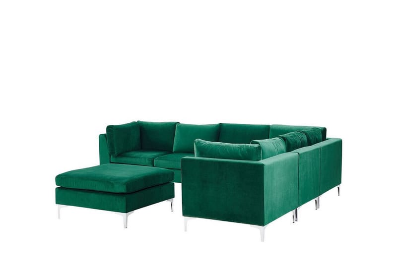 Evja 6-Pers. Hjørnesofa Venstre med Fodskammel - Velour/Grøn - Møbler - Sofaer - Hjørnesofa