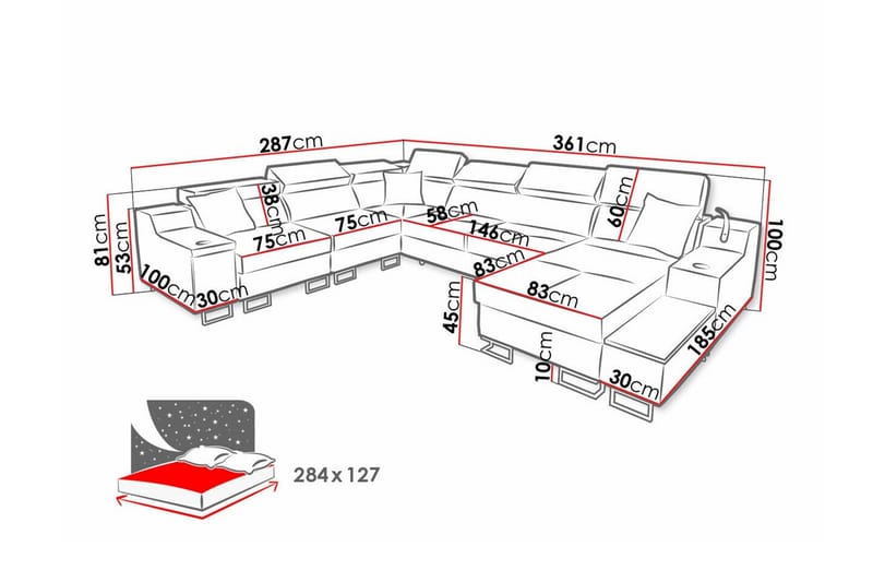 Galbally 5-sits Hörnsoffa NO_BRAND Black - Møbler - Sofaer - Sovesofaer - Hjørnesovesofa