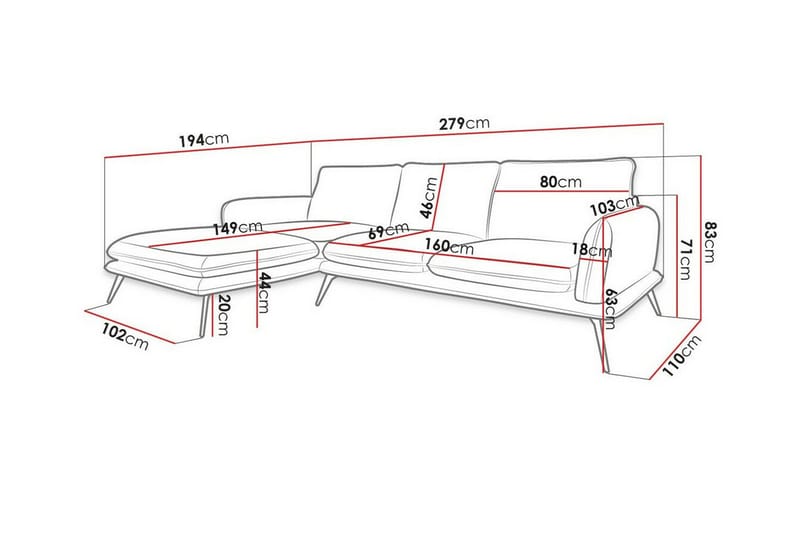 Graystone 3-pers. Hjørnesofa - Mørkegrå - Møbler - Sofaer - Sofa med chaiselong