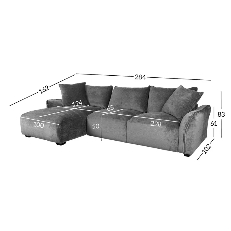 Hjørnesofa Denvi Venstre - Grå - Møbler - Sofaer - Hjørnesofa - Hjørnesofa med chaiselong
