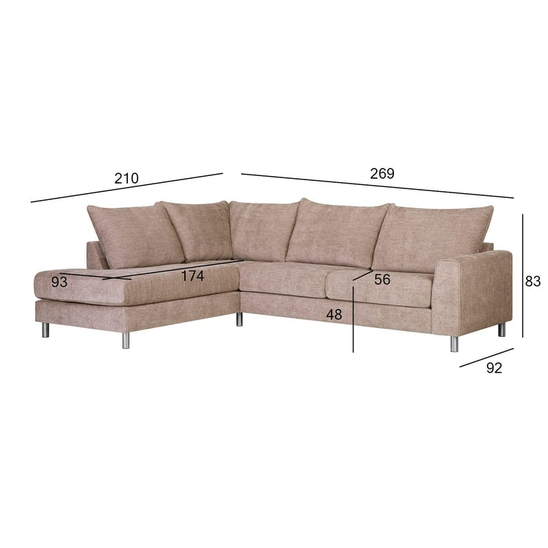 Hjørnesofa HOME4YOU Leila venstre hjørne - Beige - Møbler - Sofaer - Hjørnesofa - Hjørnesofa med chaiselong