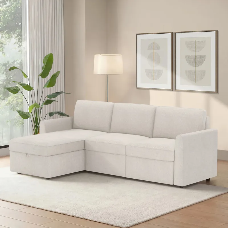 Hjørnesofa Loft24 Nordhus Creme Bouclé - Creme - Møbler - Sofaer - Hjørnesofa - Hjørnesofa med chaiselong