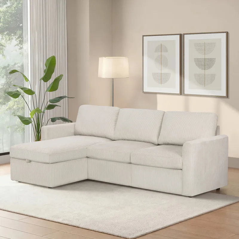 Hjørnesofa Loft24 Nordhus Creme Fløjl - Creme - Møbler - Sofaer - Hjørnesofa - Hjørnesofa med chaiselong