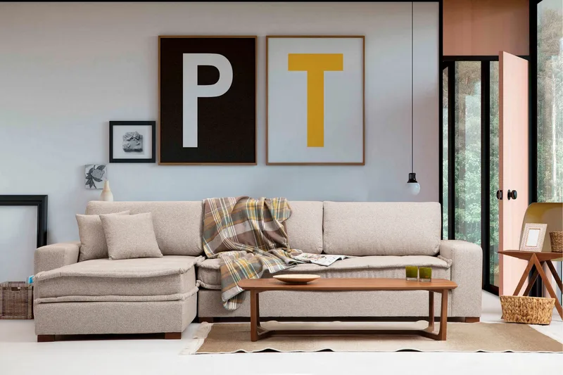 Gladfield Chaiselongsofa 3-personers, Beige