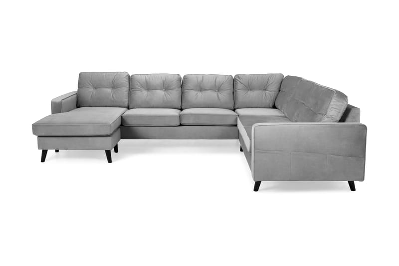 Monroe 5-personers Vendbar U-formet Hjørnesofa med Divan i Fløjl - Lysegrå - Møbler - Sofaer - Hjørnesofa - Hjørnesofa med chaiselong