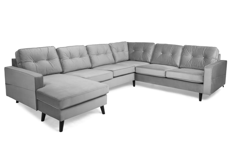 Monroe 5-personers Vendbar U-formet Hjørnesofa med Divan i Fløjl - Lysegrå - Møbler - Sofaer - Hjørnesofa - Hjørnesofa med chaiselong