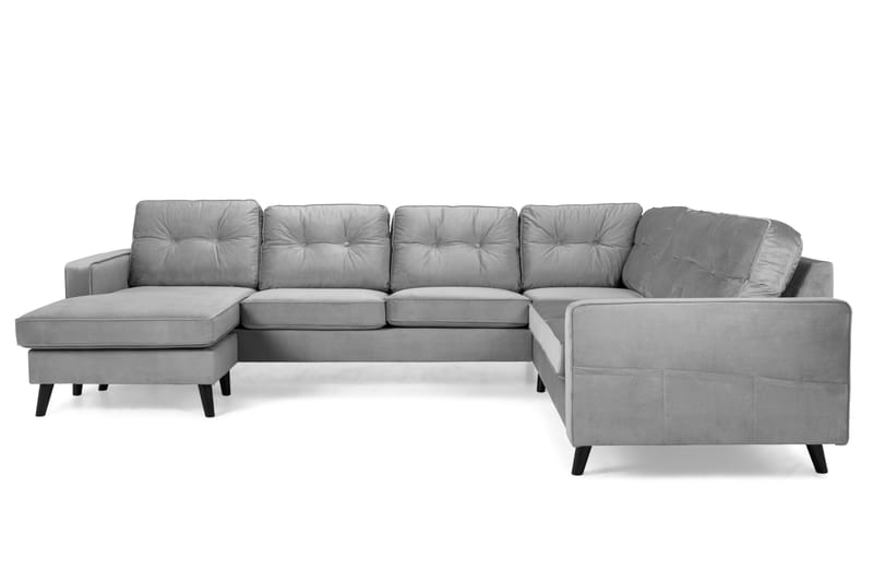 Monroe 5-personers Vendbar U-formet Hjørnesofa med Divan i Fløjl - Lysegrå - Møbler - Sofaer - Hjørnesofa - Hjørnesofa med chaiselong